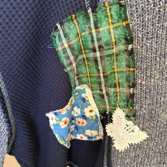 POL Blue Oversized Blocked Patch Floral Long Sleeve Sweater Small - Picture 7 of 12